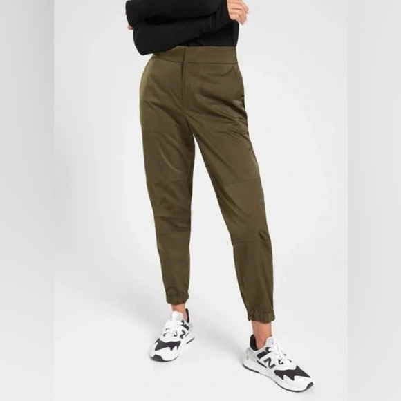 Athleta Radiant Jogger Olive Green Pants Satin Athletic Pants Size 10 - Picture 1 of 10